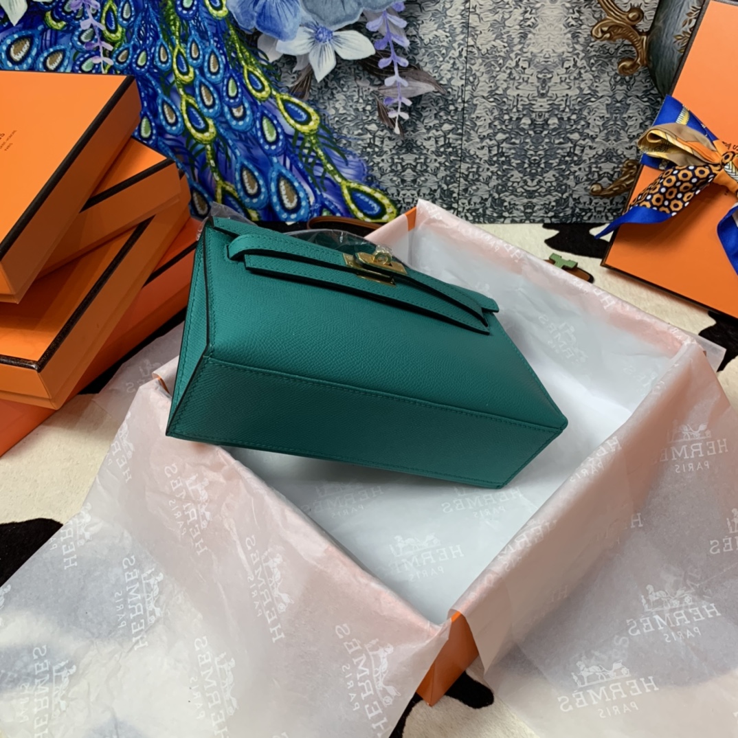 Hermes Mini Kelly Pochette 22cm Bag In Peacock Green Epsom Leather